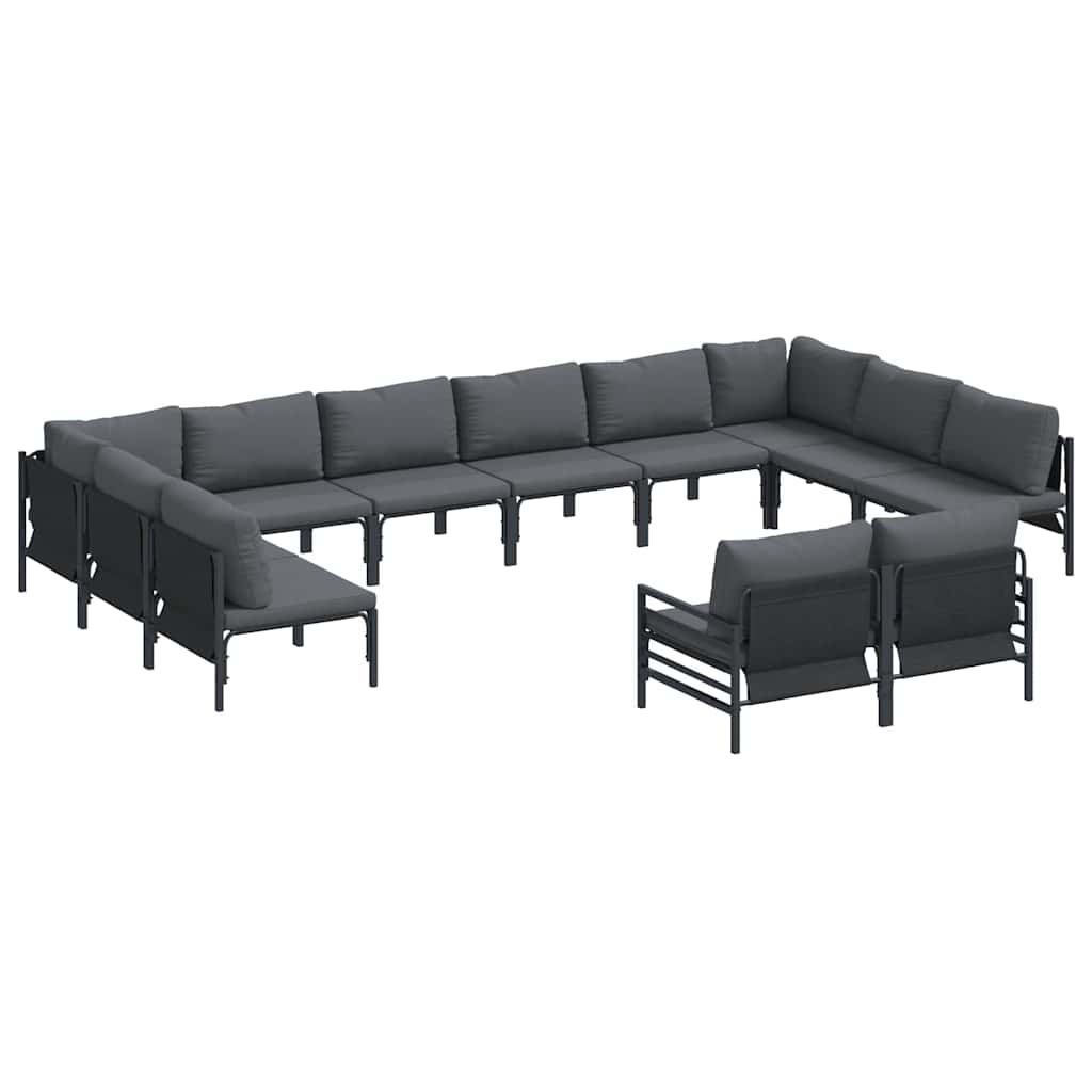 Conjunto de sofás de jardín con cojín 12 pcs Negro Acero