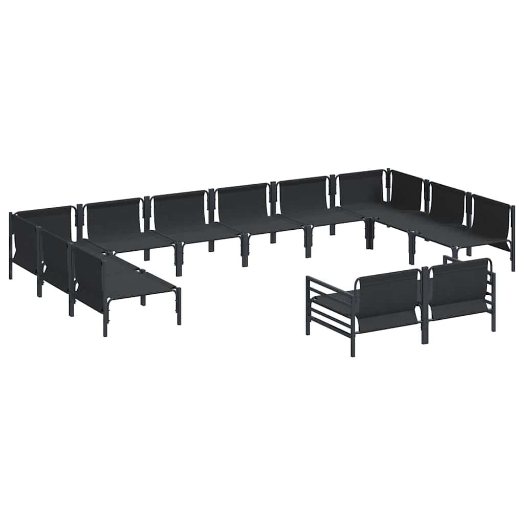 Conjunto de sofás de jardín con cojín 12 pcs Negro Acero