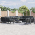 Conjunto de sofás de jardín con cojín 13 pcs Negro Acero