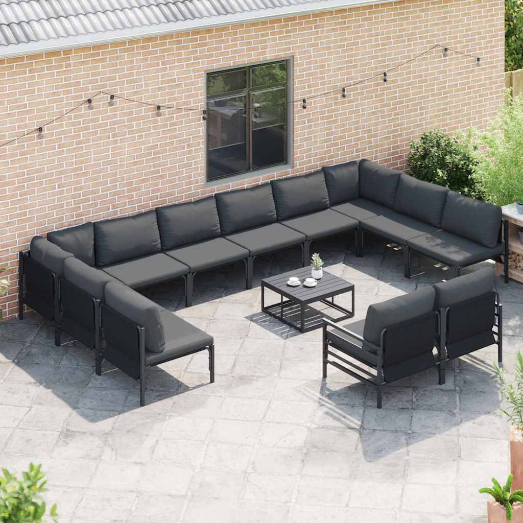 Conjunto de sofás de jardín con cojín 13 pcs Negro Acero