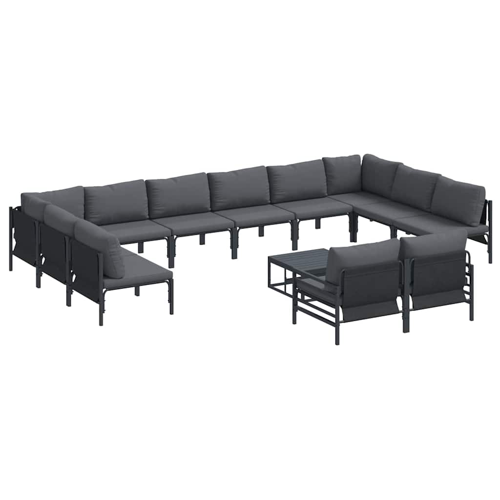Conjunto de sofás de jardín con cojín 13 pcs Negro Acero