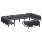Conjunto de sofás de jardín con cojín 13 pcs Negro Acero