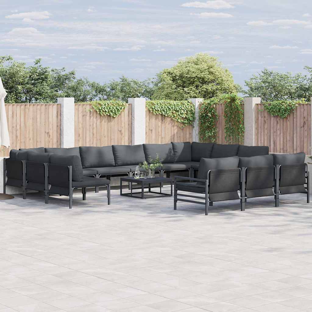 Conjunto de sofás de jardín con cojín 13 pcs Negro Acero