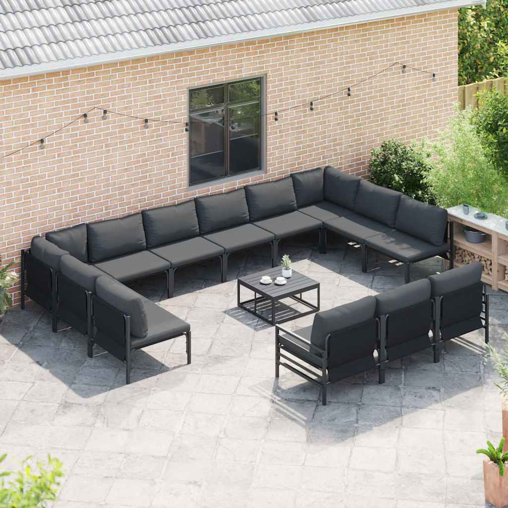 Conjunto de sofás de jardín con cojín 13 pcs Negro Acero