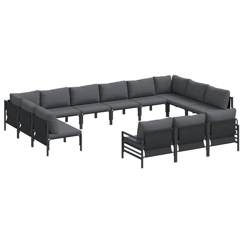 Conjunto de sofás de jardín con cojín 13 pcs Negro Acero