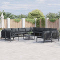 Conjunto de sofás de jardín con cojín 12 pcs Negro Acero