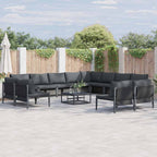 Conjunto de sofás de jardín con cojín 12 pcs Negro Acero