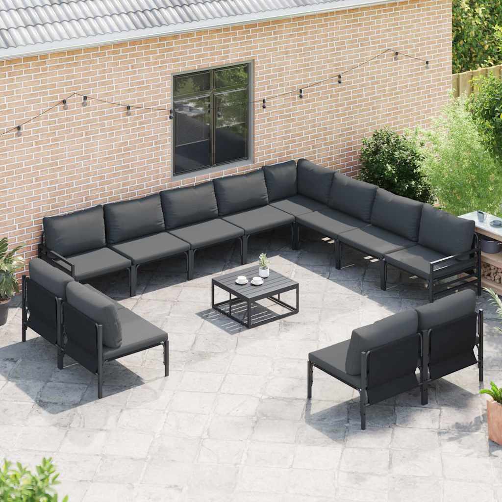 Conjunto de sofás de jardín con cojín 12 pcs Negro Acero