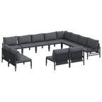 Conjunto de sofás de jardín con cojín 12 pcs Negro Acero