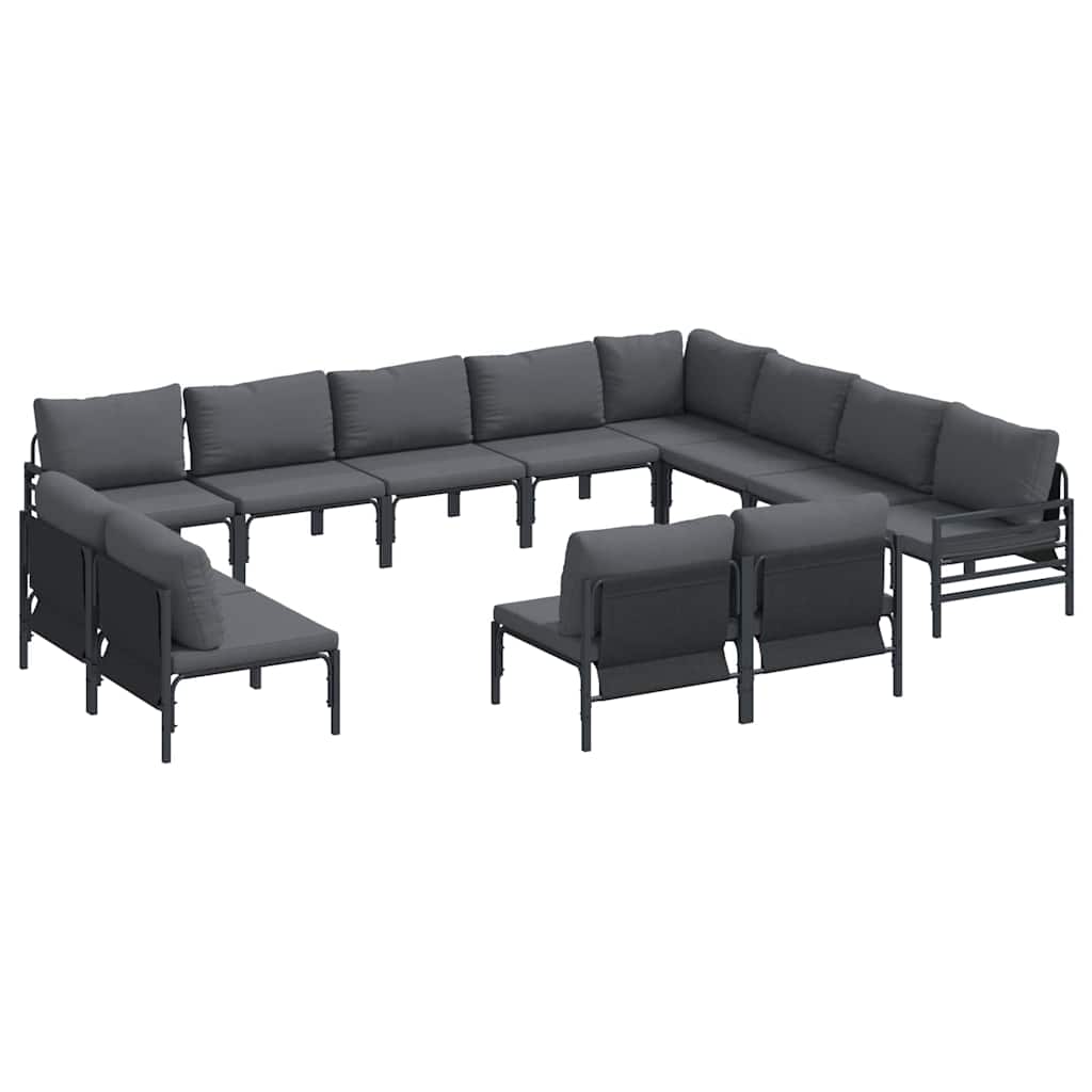 Conjunto de sofás de jardín con cojín 12 pcs Negro Acero