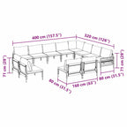 Conjunto de sofás de jardín con cojín 12 pcs Negro Acero