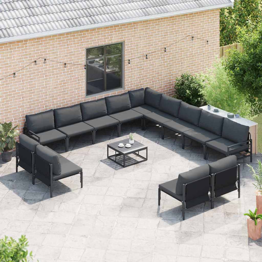 Conjunto de sofás de jardín con cojín 13 pcs Negro Acero