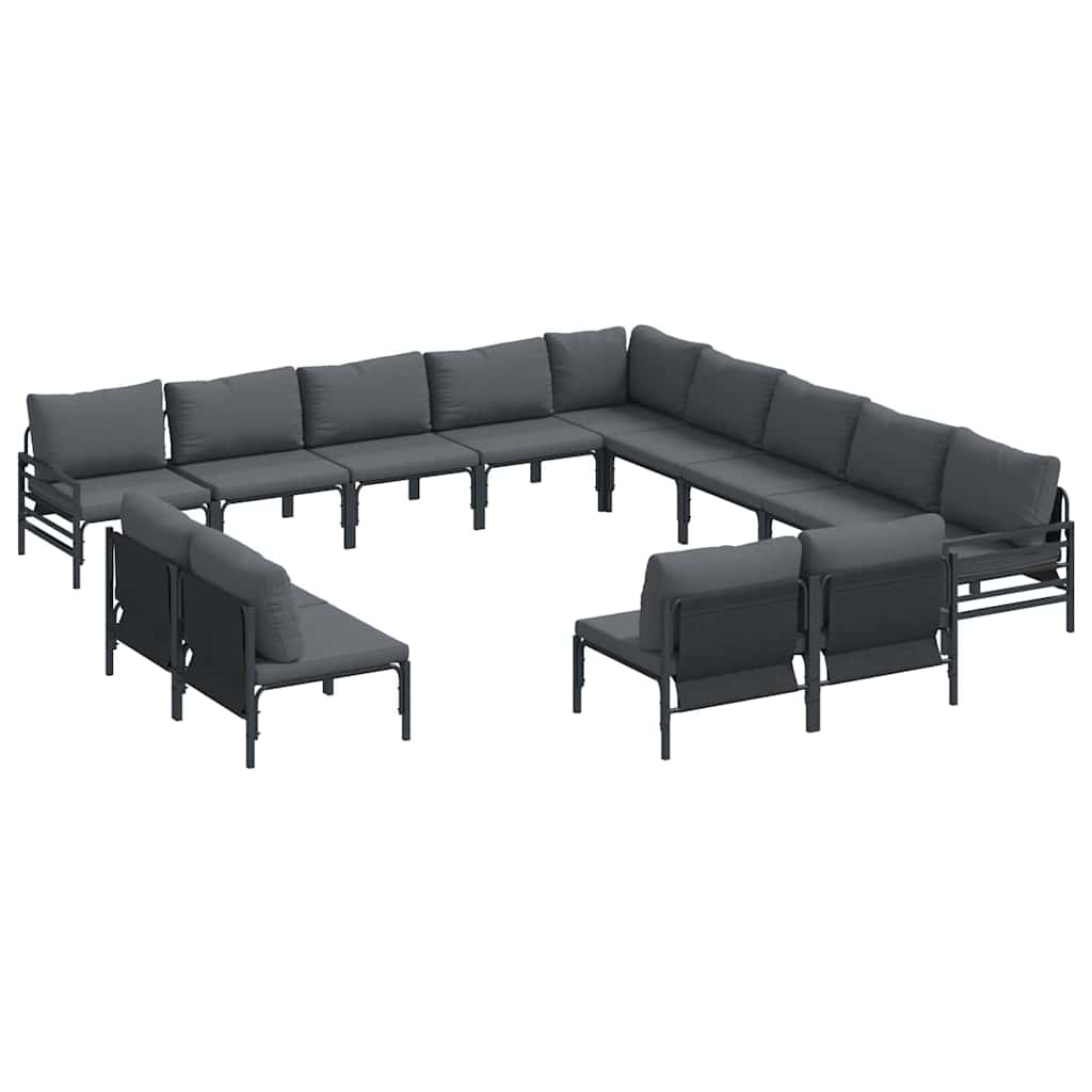 Conjunto de sofás de jardín con cojín 13 pcs Negro Acero