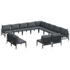 Conjunto de sofás de jardín con cojín 13 pcs Negro Acero