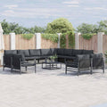 Conjunto de sofás de jardín con cojín 12 pcs Negro Acero