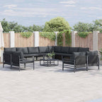 Conjunto de sofás de jardín con cojín 12 pcs Negro Acero
