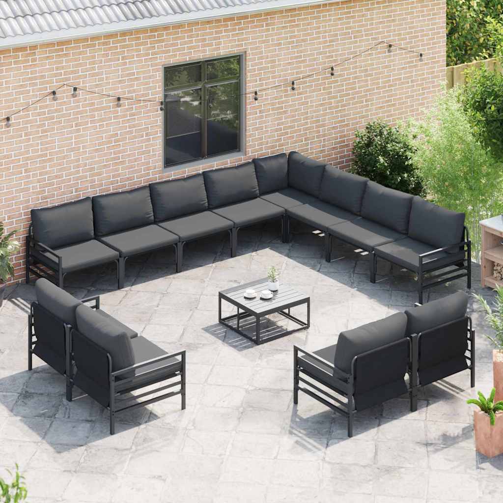 Conjunto de sofás de jardín con cojín 12 pcs Negro Acero