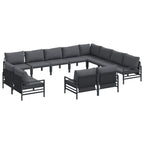 Conjunto de sofás de jardín con cojín 12 pcs Negro Acero