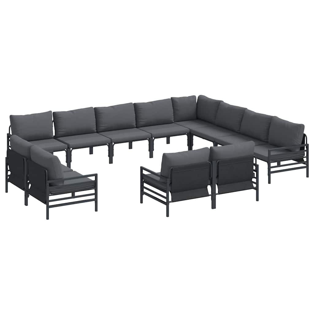 Conjunto de sofás de jardín con cojín 12 pcs Negro Acero