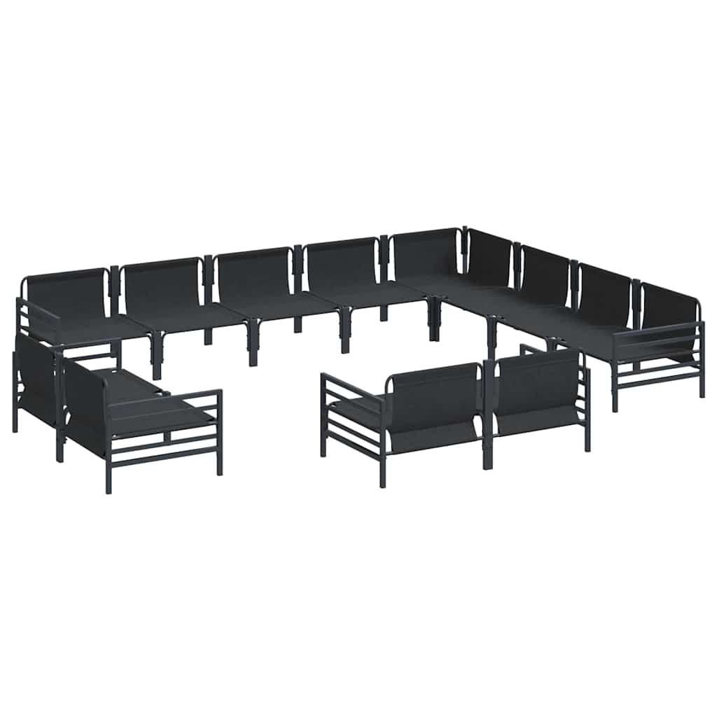 Conjunto de sofás de jardín con cojín 12 pcs Negro Acero