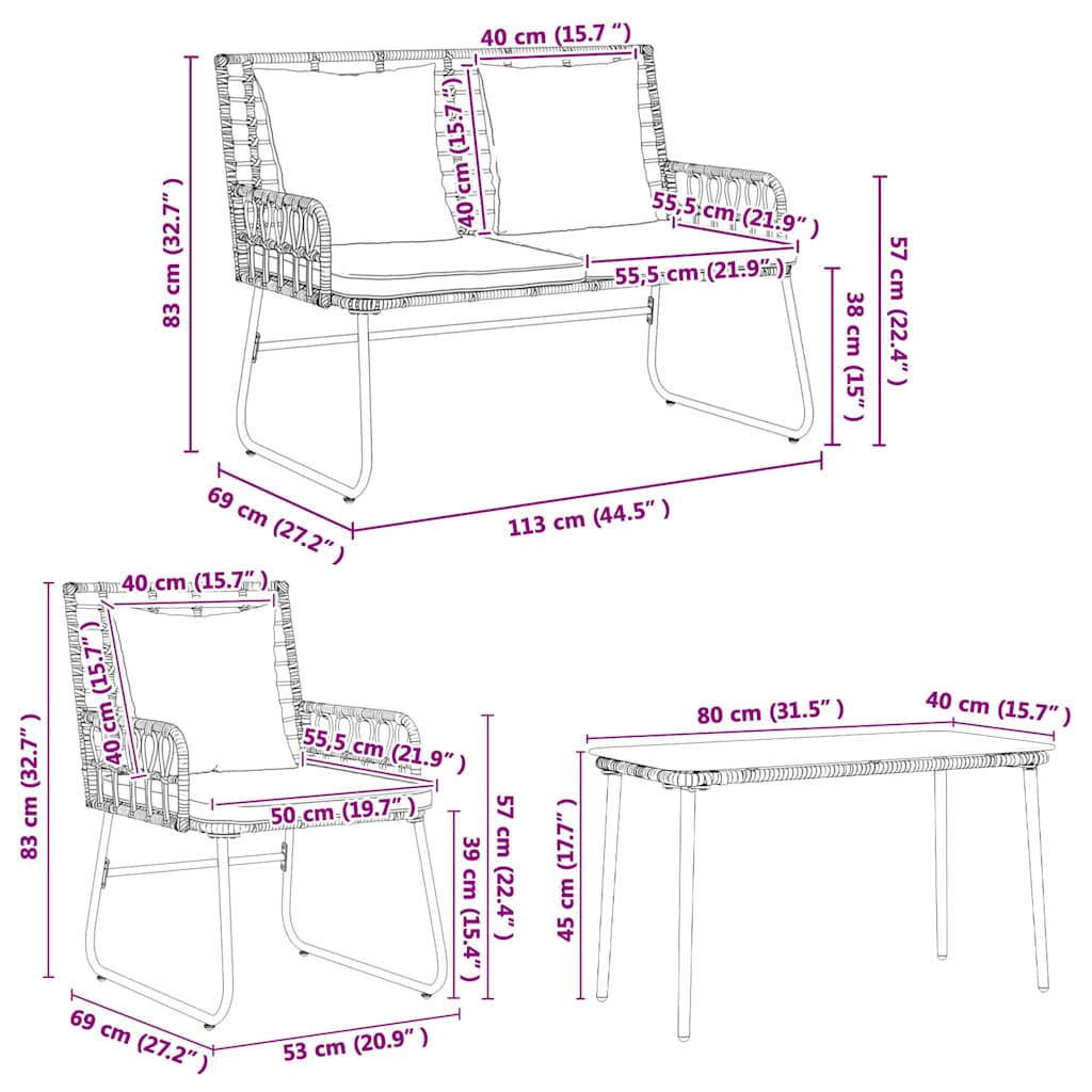 Conjunto de Muebles de Jardín con cojín 4 pcs Negro y Antracita