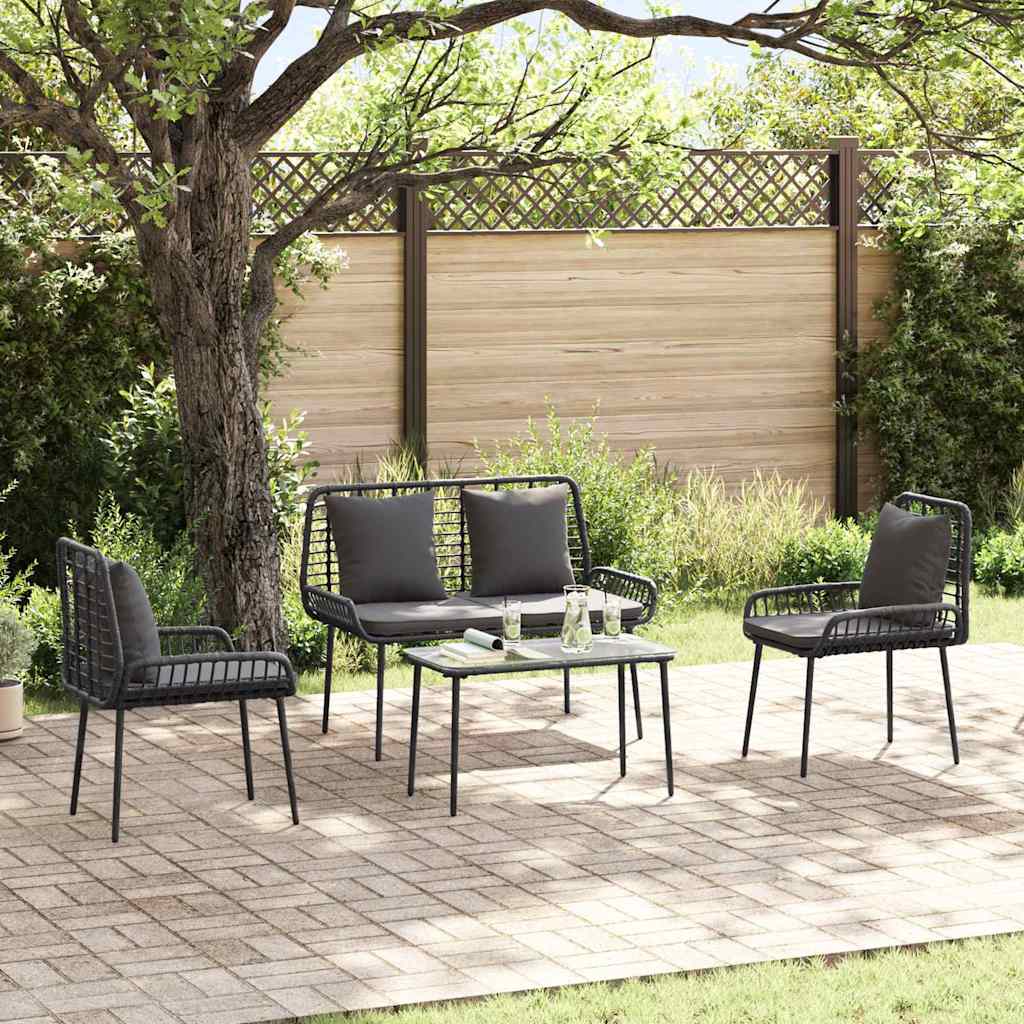 Conjunto de Muebles de Jardín con cojín 4 pcs Negro y crema