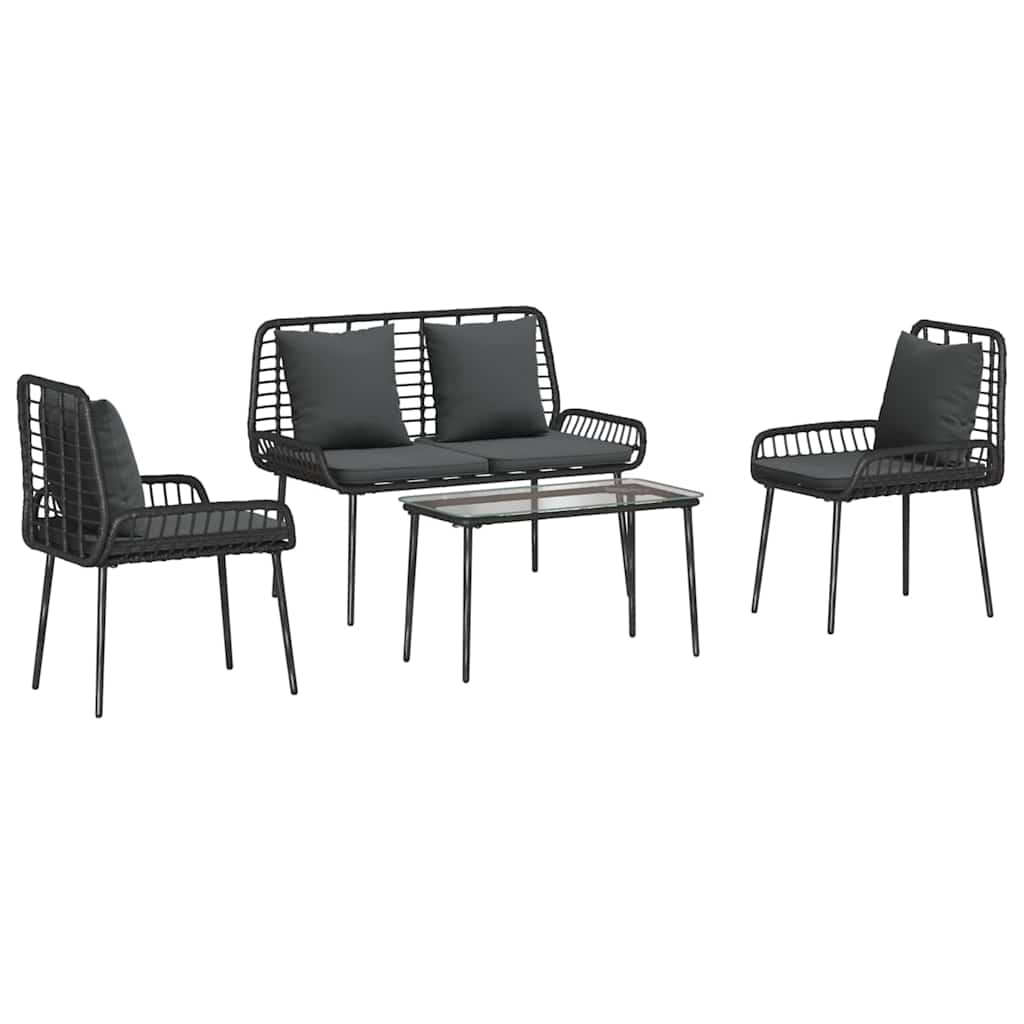 Conjunto de Muebles de Jardín con cojín 4 pcs Negro y crema