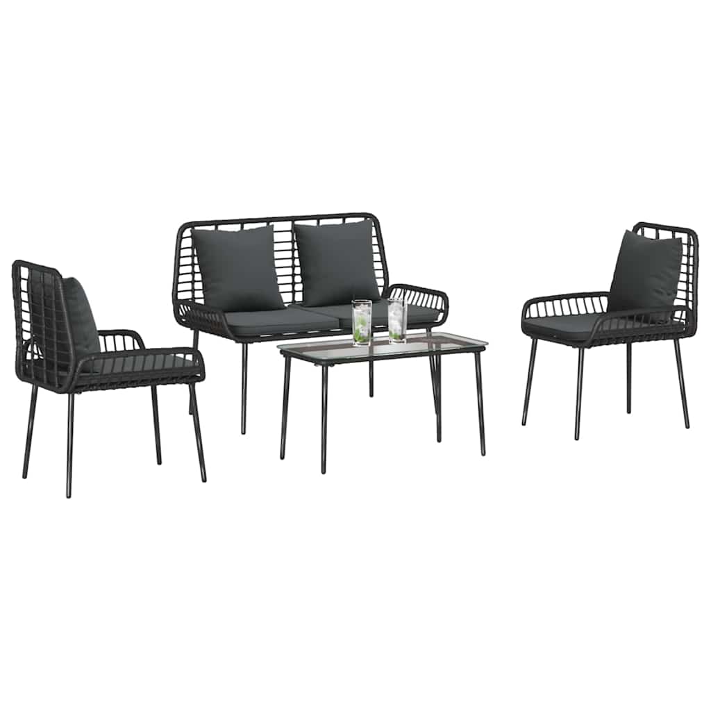 Conjunto de Muebles de Jardín con cojín 4 pcs Negro y crema