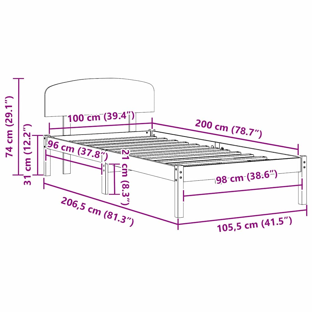 Estructura de cama 100 x 200 cm Madera de pino macizo