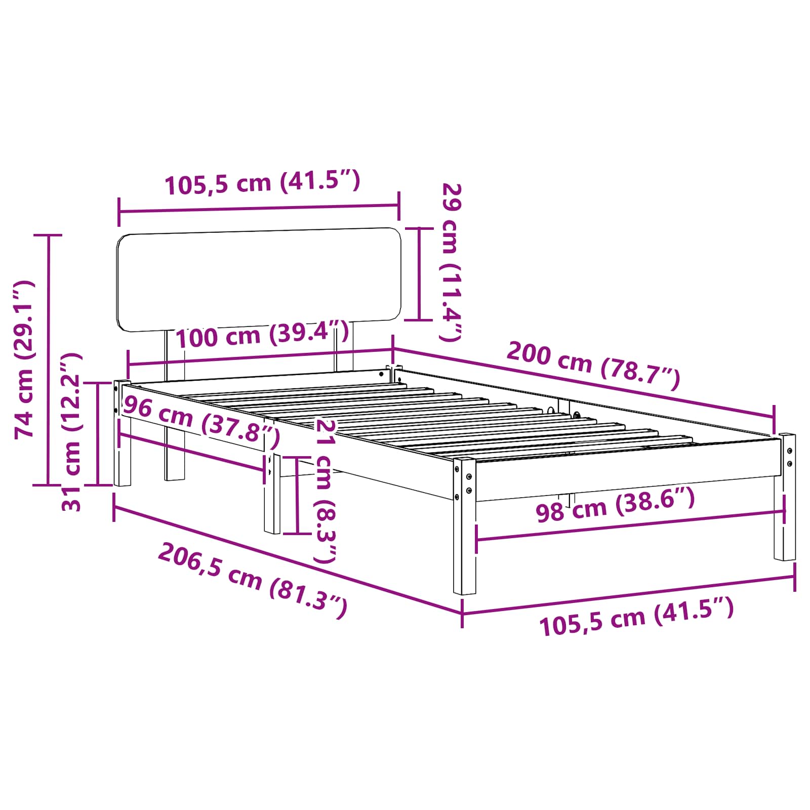 Estructura de cama Natural 100 x 200 cm Madera de pino macizo
