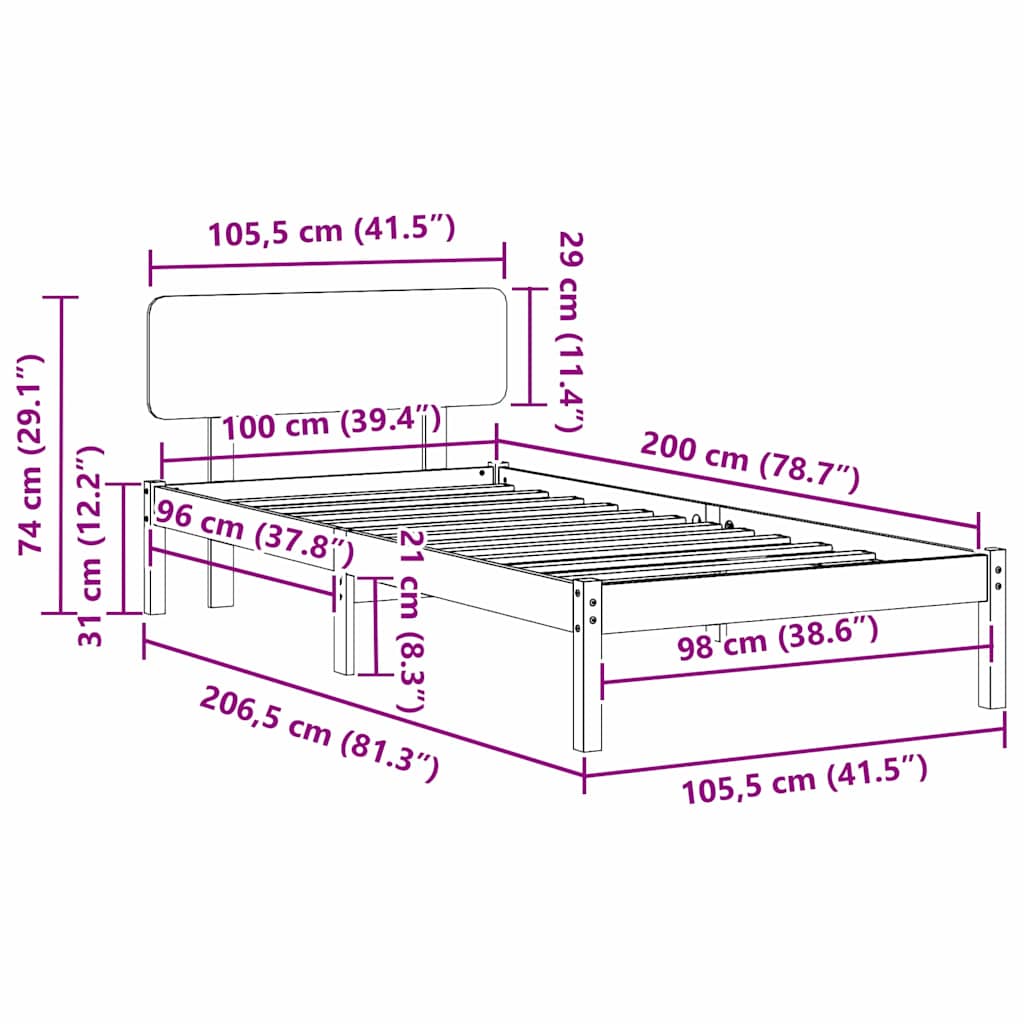 Estructura de cama 100 x 200 cm Madera de pino macizo