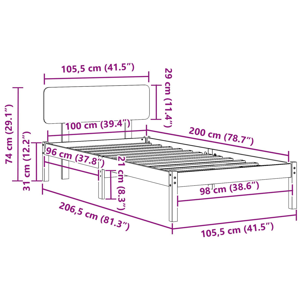 Estructura de cama con cabecera Marrón cera 100 x 200 cm
