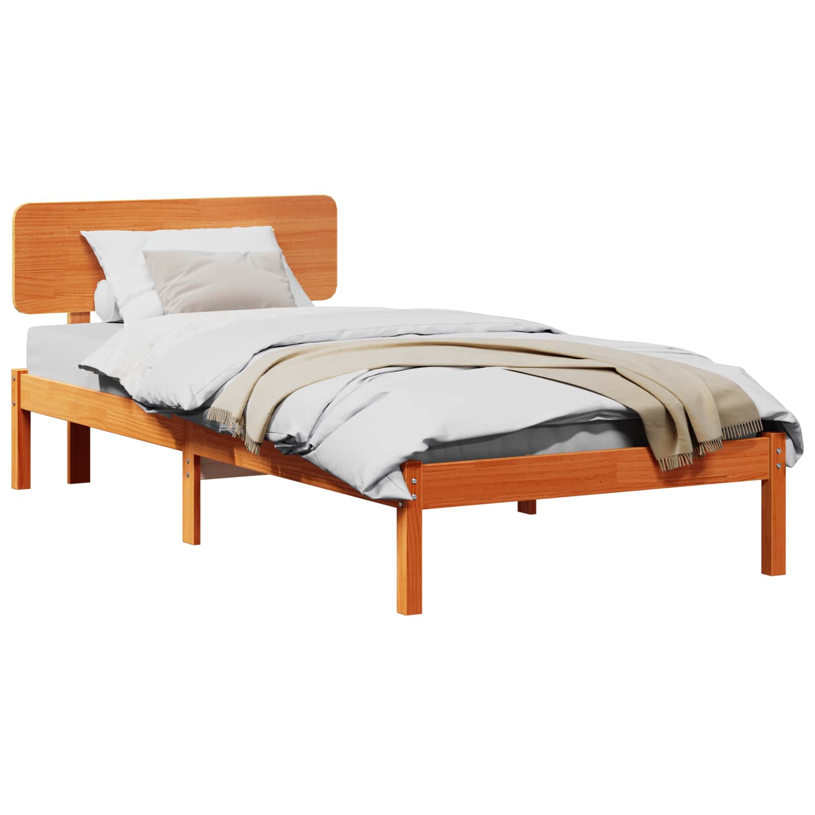 Estrutura de cama com cabeceira castanho encerado 100 x 200 cm
