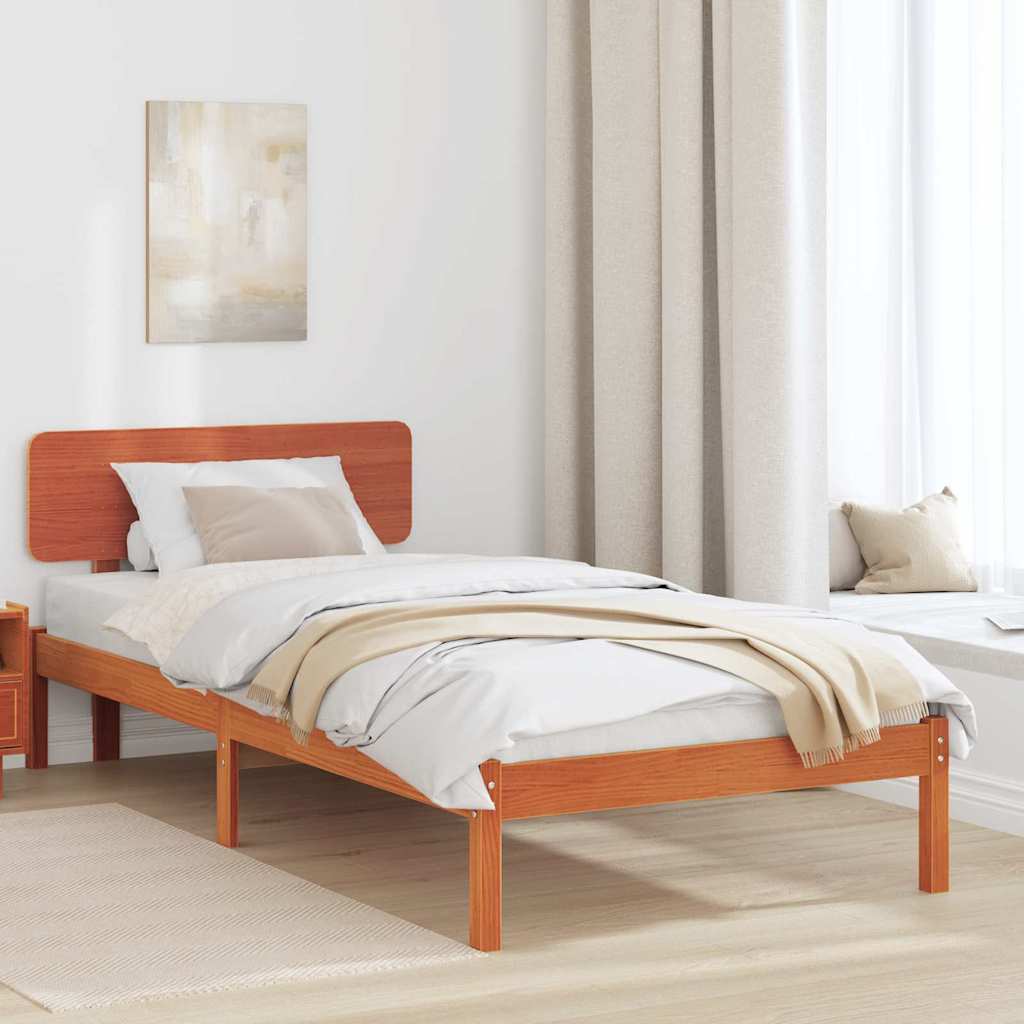 Estrutura de cama com cabeceira castanho encerado 100 x 200 cm