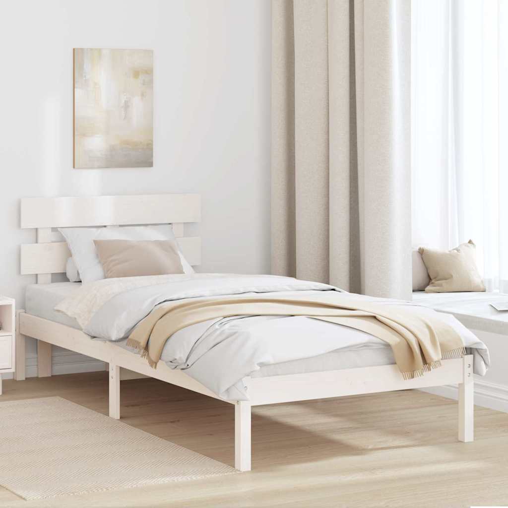 Estrutura de cama Branco 100 x 200 cm Madeira maciça de Pinheiro