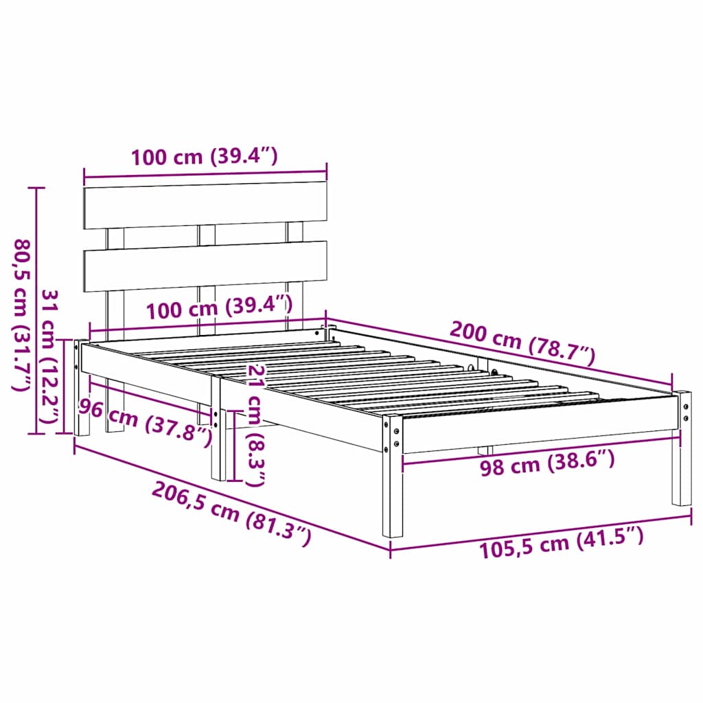 Estructura de cama Blanco 100 x 200 cm Madera maciza de Pino