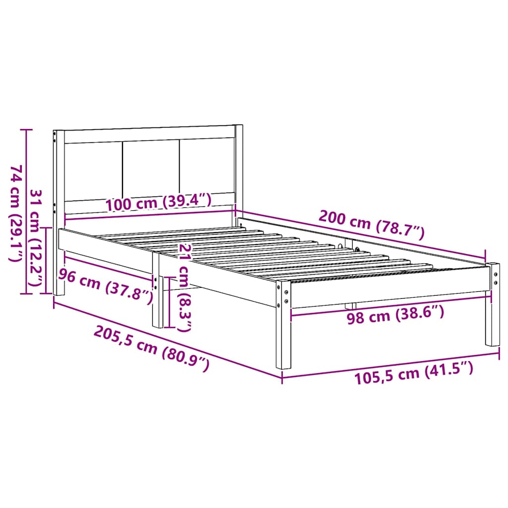 Estructura de cama 100 x 200 cm Madera maciza de Pino