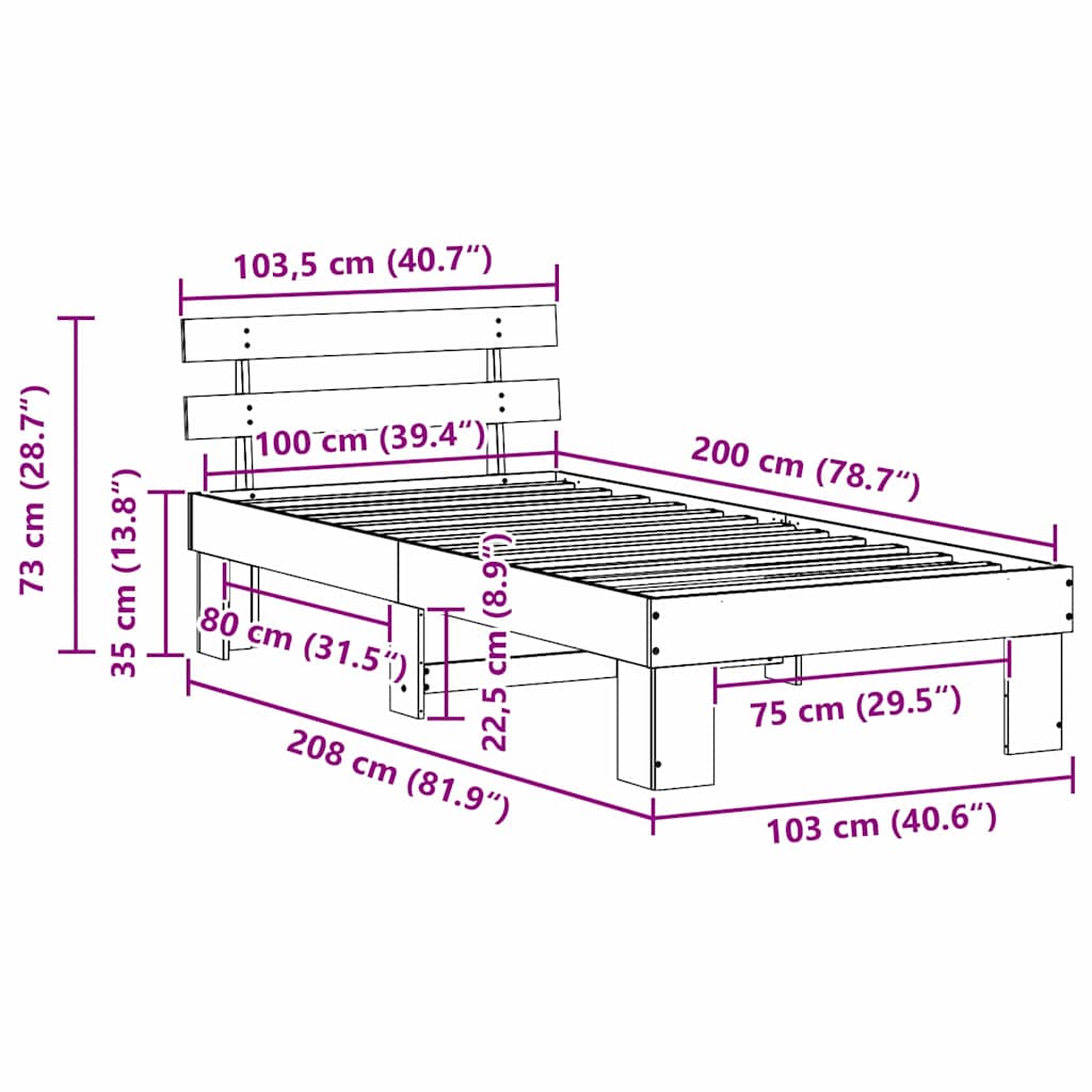 Estructura de cama 100 x 200 cm Madera de pino macizo