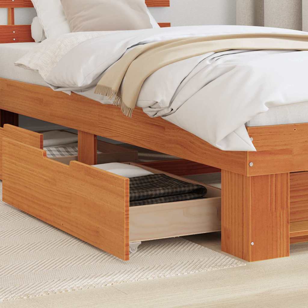 Estructura de cama con cabecera Marrón cera 100 x 200 cm