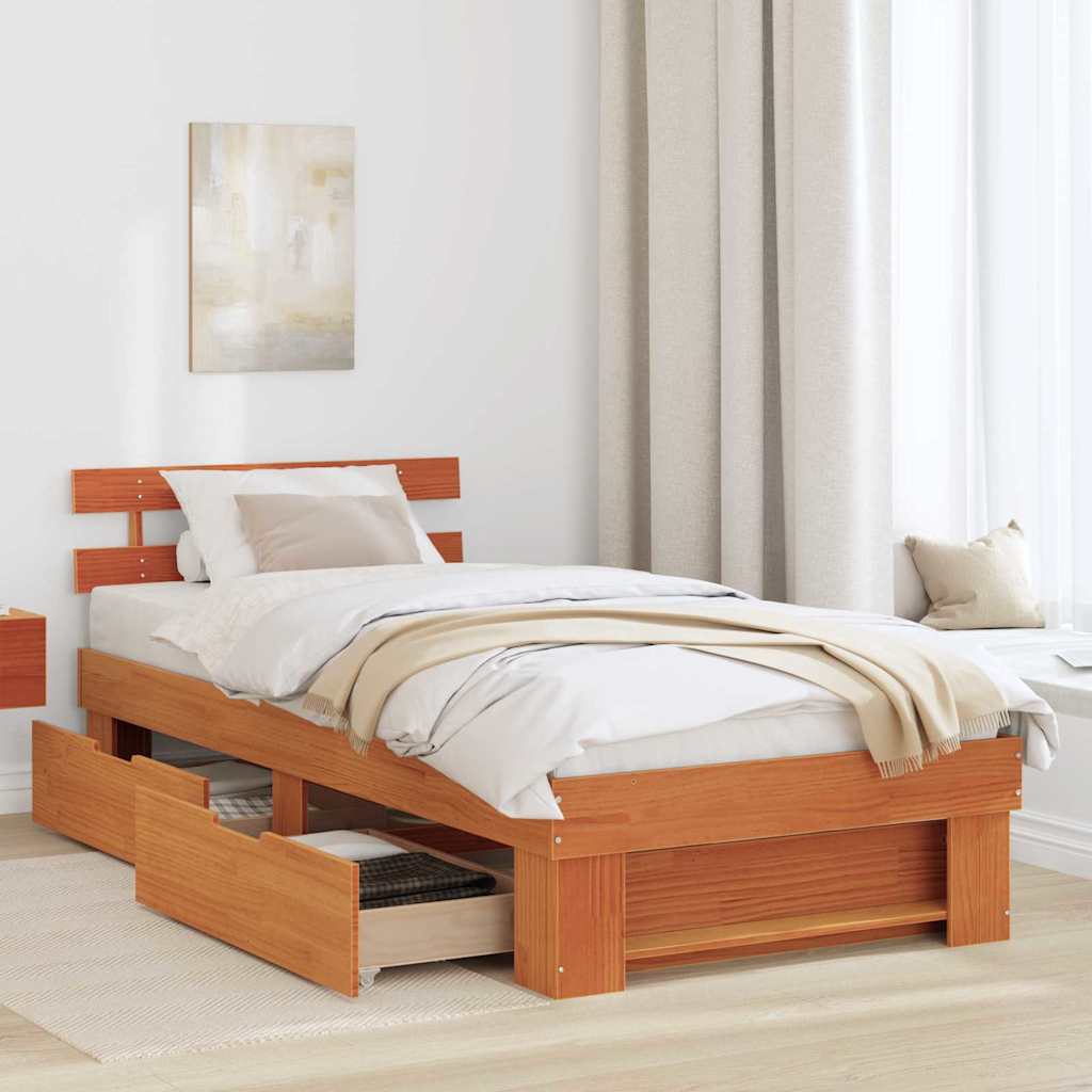 Estructura de cama con cabecera Marrón cera 100 x 200 cm