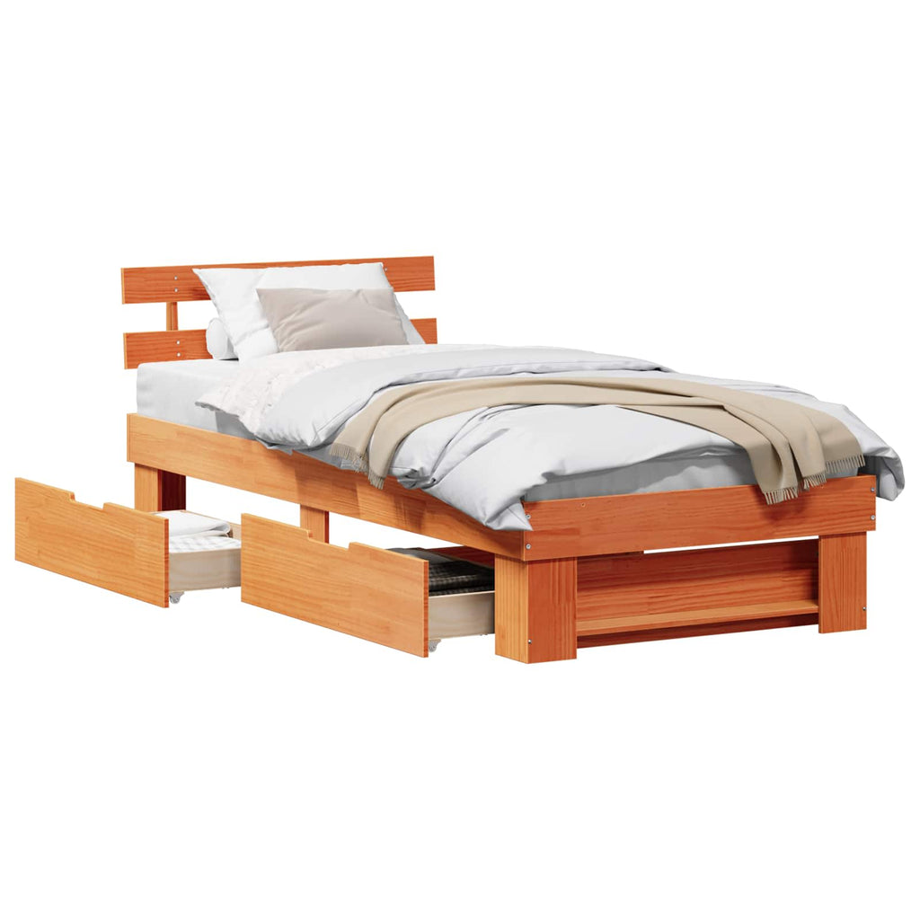 Estructura de cama con cabecera Marrón cera 100 x 200 cm