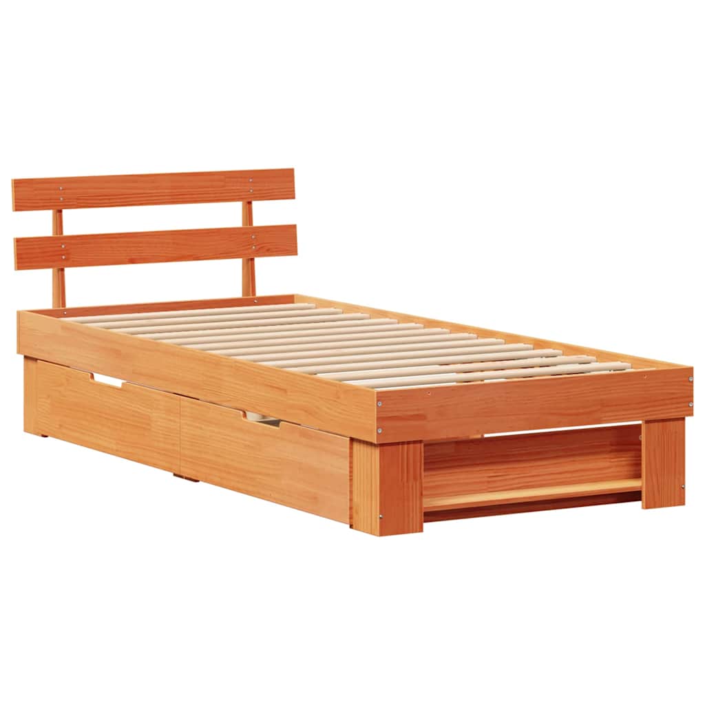 Estructura de cama con cabecera Marrón cera 100 x 200 cm