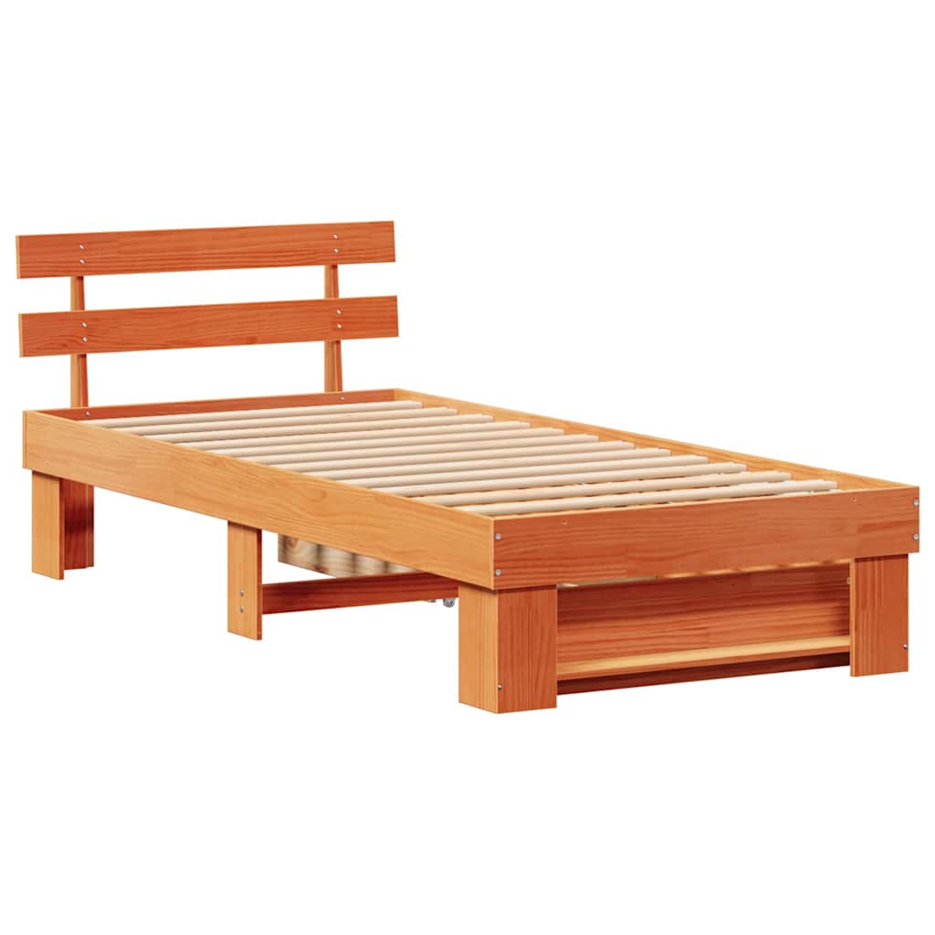 Estructura de cama con cabecera Marrón cera 100 x 200 cm