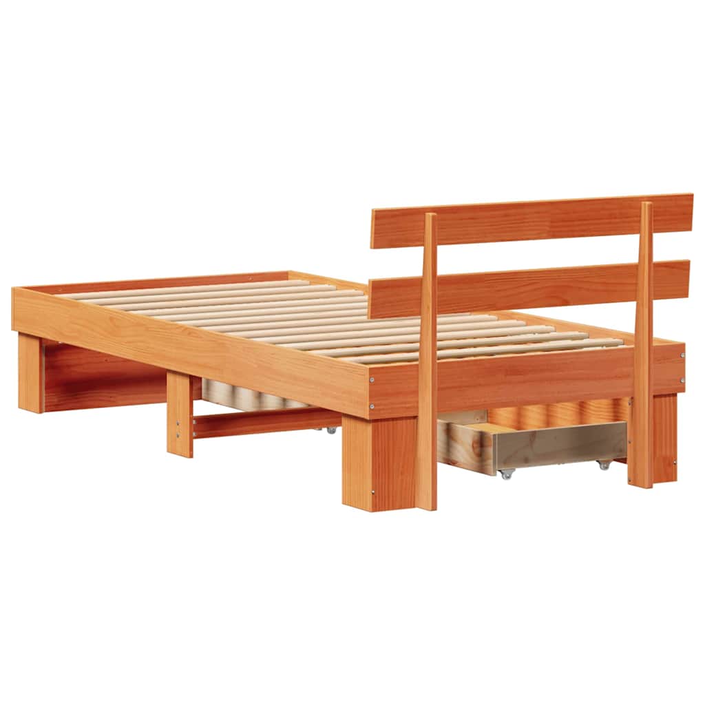 Estructura de cama con cabecera Marrón cera 100 x 200 cm