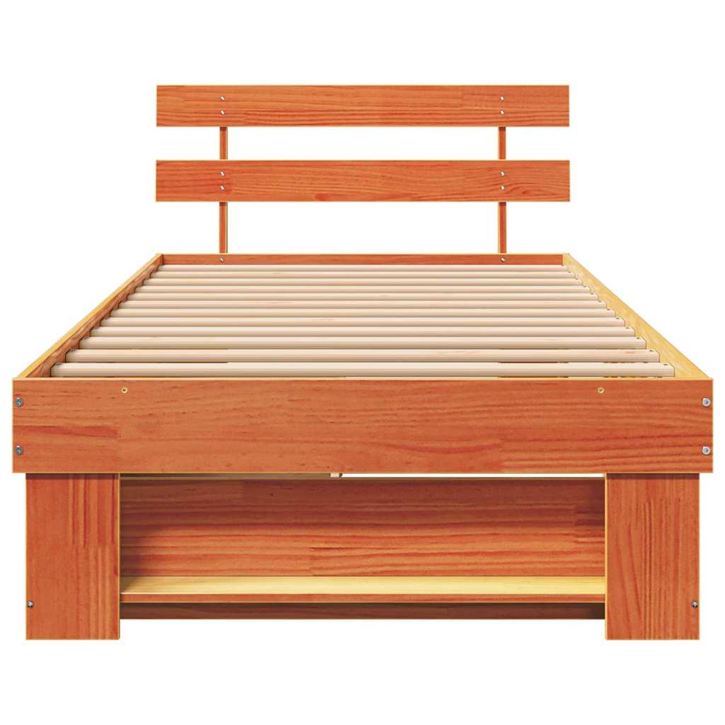 Estructura de cama con cabecera Marrón cera 100 x 200 cm