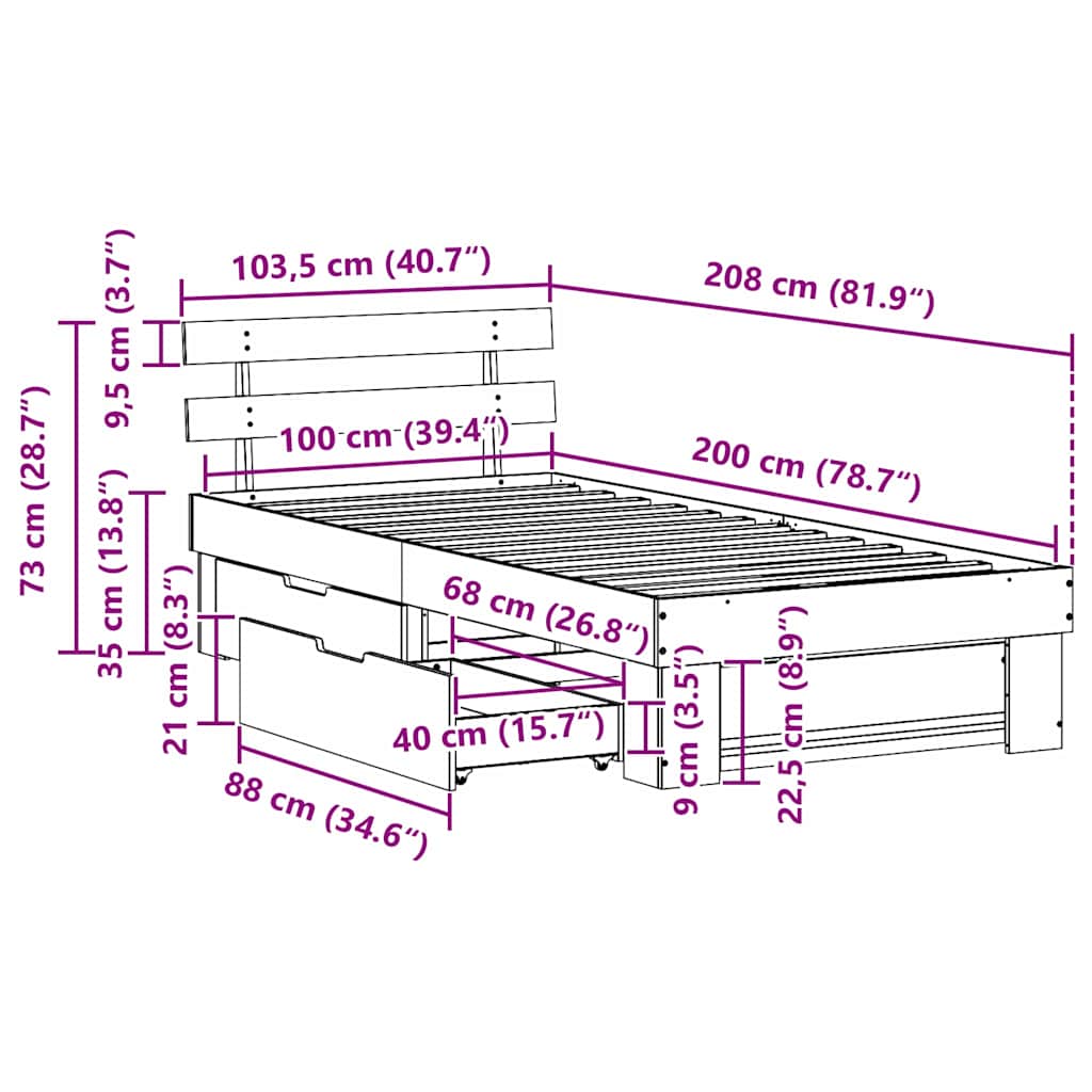 Estructura de cama con cabecera Marrón cera 100 x 200 cm