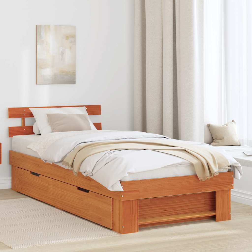 Estrutura de cama com cabeceira castanho encerado 100 x 200 cm