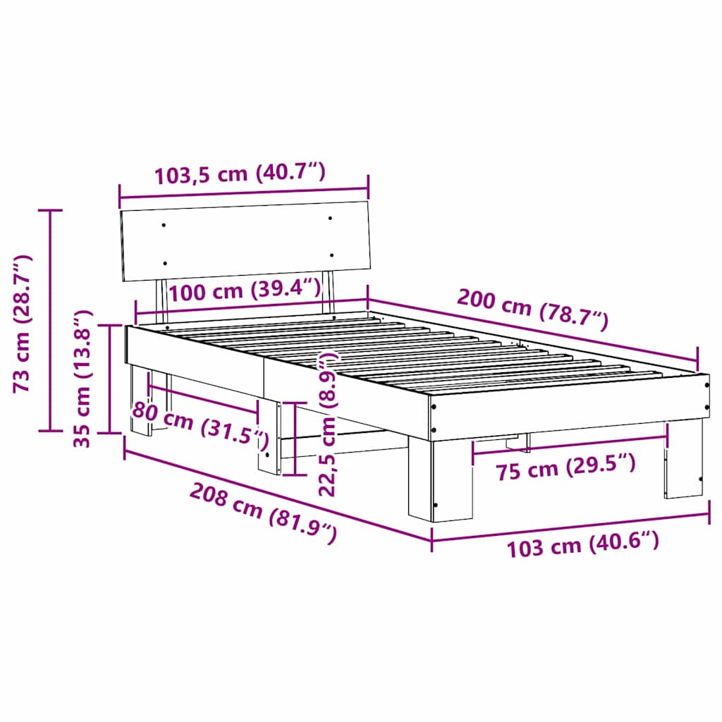 Estructura de cama 100 x 200 cm Madera de pino macizo