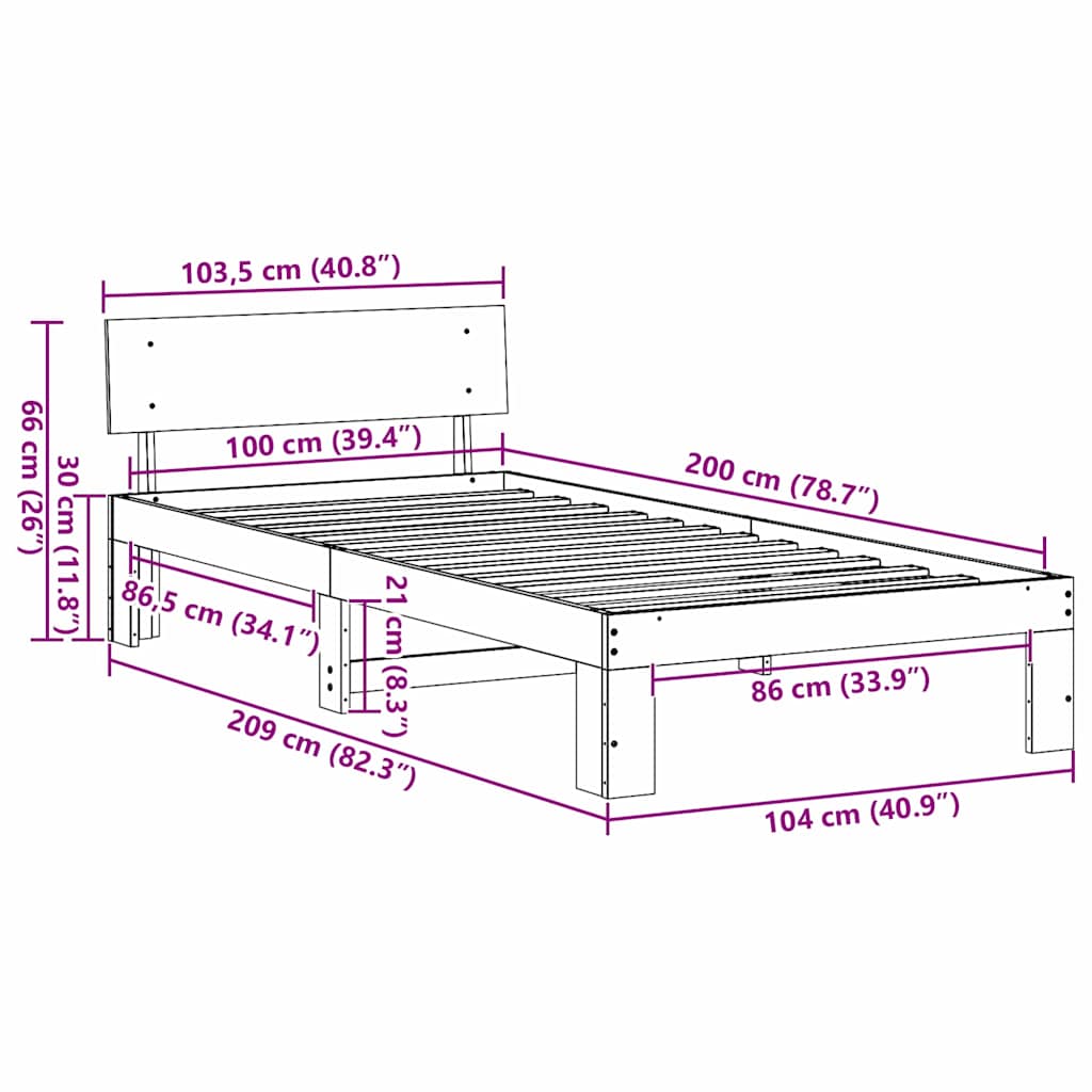 Estructura de cama 100 x 200 cm Madera de pino macizo