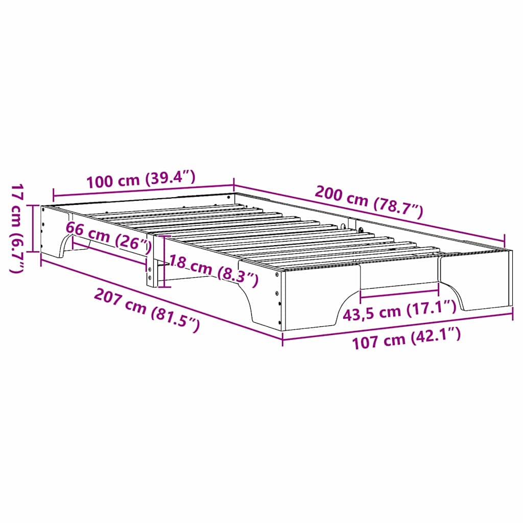 Estructura de cama 100 x 200 cm Madera de pino macizo